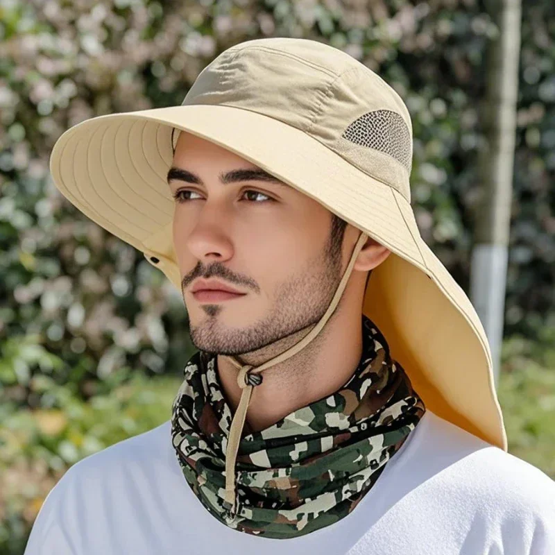 Wide Brimmed Summer Sun Hat With Neck Sunshade Outdoor Fishi