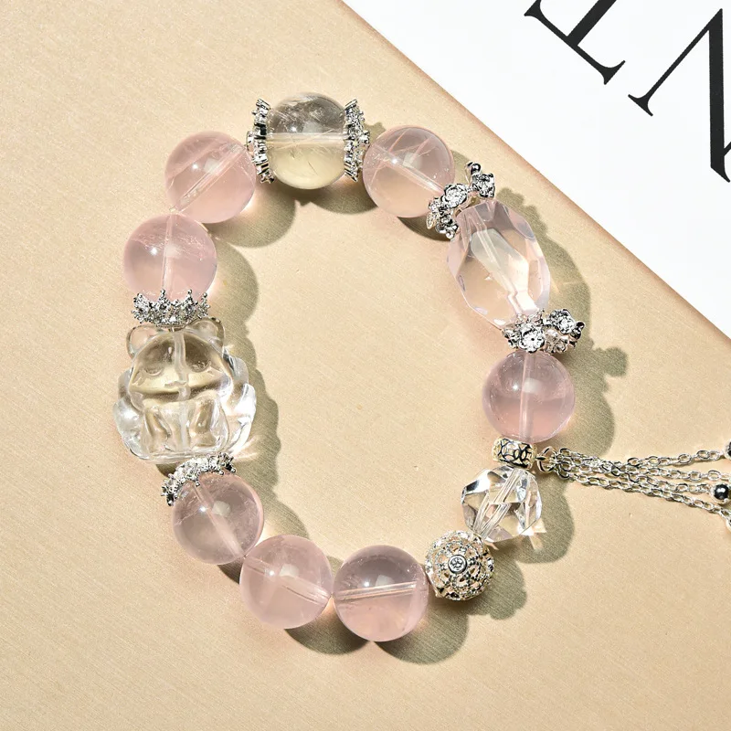 2026 Lucky Luxury Natural Rose Quartz White Crystal Nine Tailed Fox Fashion Delicate Design Bracelet Handstring For Women Daily