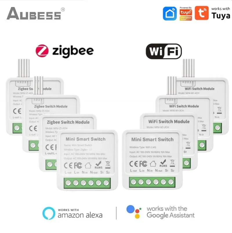 

Tuya Zigbee/Wifi 1/2/3/4CH MINI Smart Switch Two-Way Control Wireless Light Switch Smart Home Automation Via Alexa Google Home