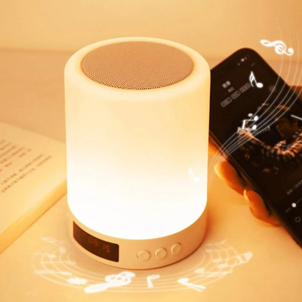 Home Decor Portable Bluetooth-compatible Speaker Night Light Gift Lamp Color Changing Touch Control Alarm Clock Wireless Bedside