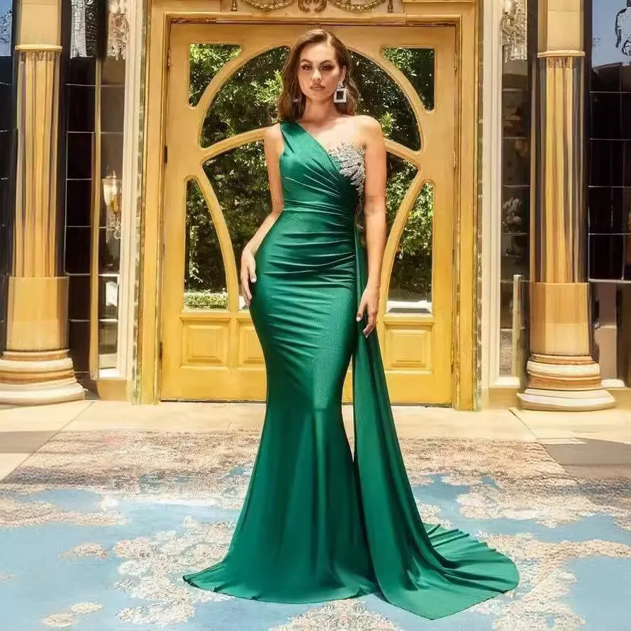 Customized luxurious Women's Evening Dresses One Shoulder Sleeveless Mermaid Formal Graduation Party Dresses vestidos de noche