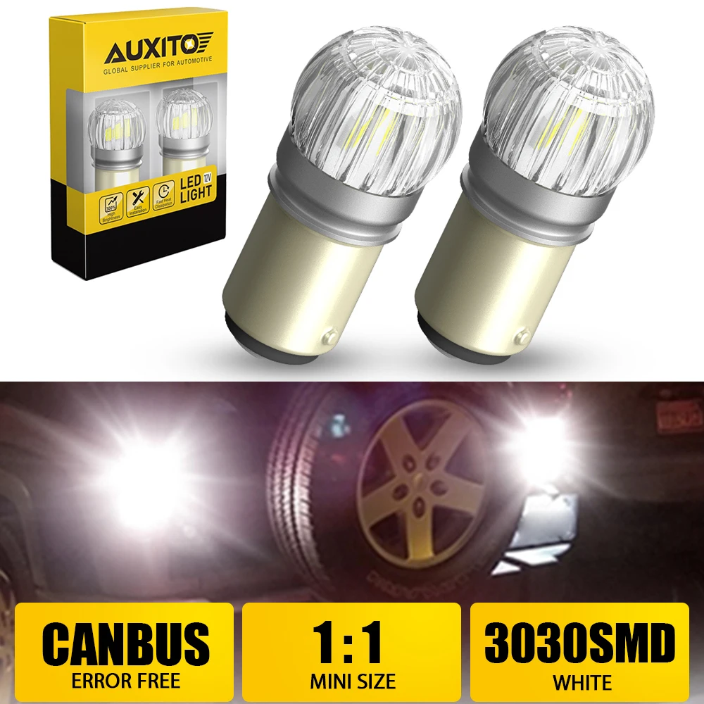 

AUXITO 2 шт. 1157 LED белые лампы BAY15D Canbus без ошибок P21/5W, сигнальные лампы, автомобильные стоп-сигналы, задние фонари, лампы дневного ходового света (DRL) 12V 6000K