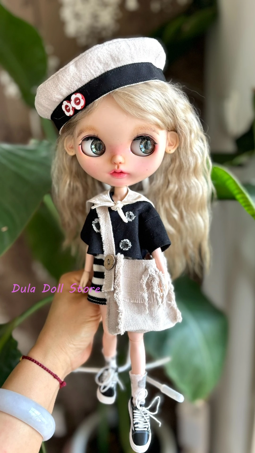 Dula Doll Clothes Dress Navy collar striped trousers skirt Blythe ob24 ob22 Azone Licca ICY JerryB 1/6 Bjd Doll