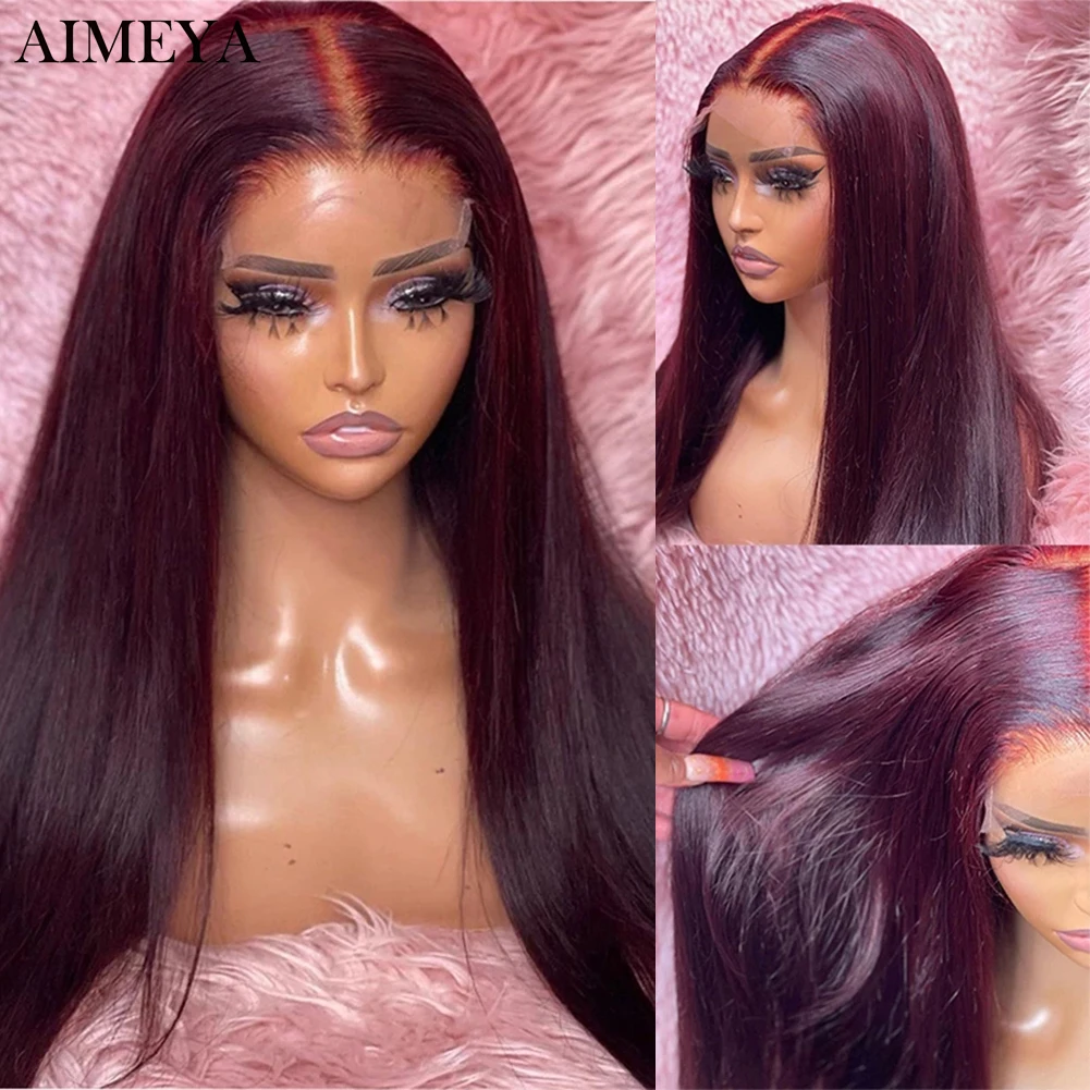 AIMEYA Synthetic Lace Front Wigs for Women Burgundy 13X4 Lace Synthetic Wig Cosplay Heat Resistant Fiber Party Lace Frontal Wigs