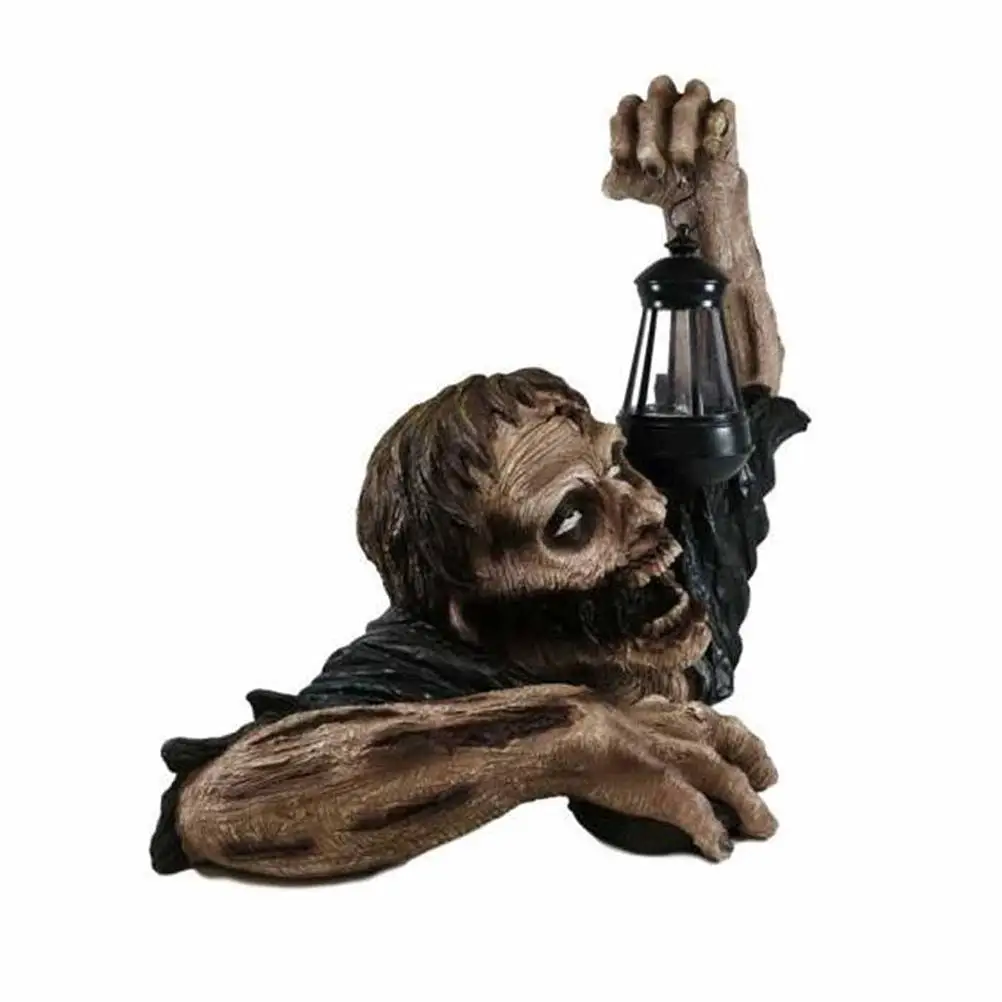 Zombie with Led Lantern Resin Zombie Garden Statues Horror Movie Garden Gnomes Statue for Outdoor Garden Patio Yard Lawn