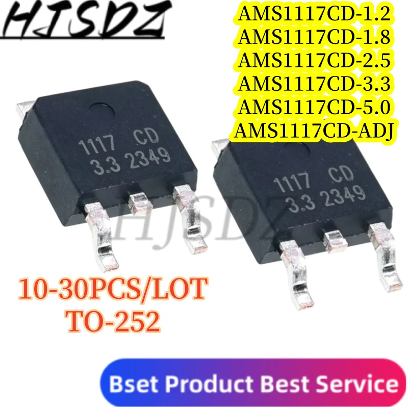 AMS1117CD-3.3【10-30PCS/LOT】 AMS1117 1117CD-1.2V 1.8V 2.5V 3.3V 3V3 5V 5.0 ADJ TO-252 SMD AMS1117CD-3.3
