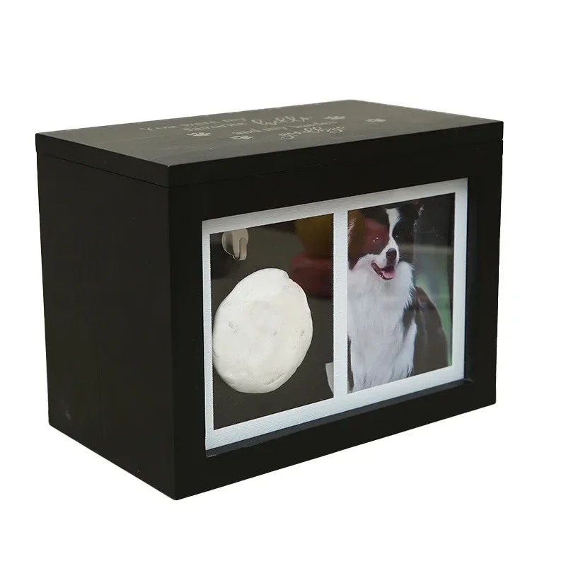 

Pet With Printing Mud Funeral Box Burial Supplies Pet Dog Pine Urn Wooden Pull-out Lid Sealing Box