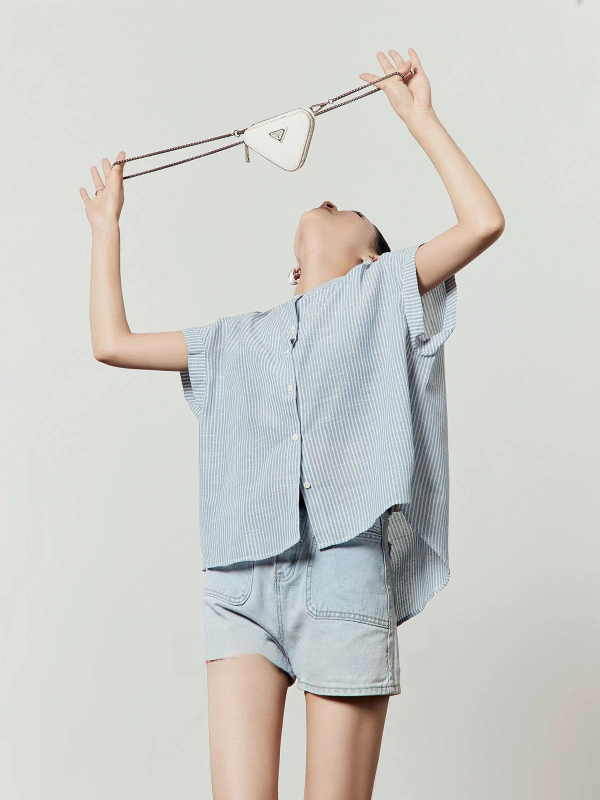 

Blue Striped Loose Casual Vintage Svel irt Women's Summer New Sle Versatile Commute Sle Simple Fabric Other