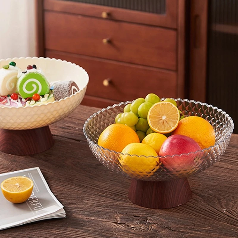 

Dried fruit plate in the ancient fruit plate imitation wood grain coffee table high foot plate plastic tray