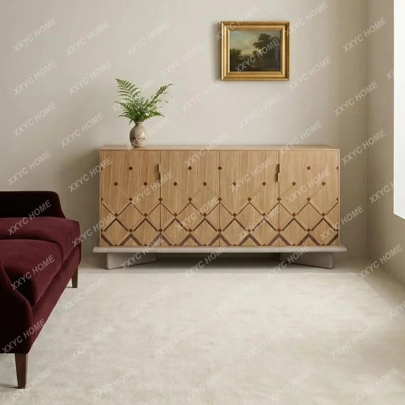 XX villa entryway cabinet, vintage-style painted side cabinet, living room storage cabinet