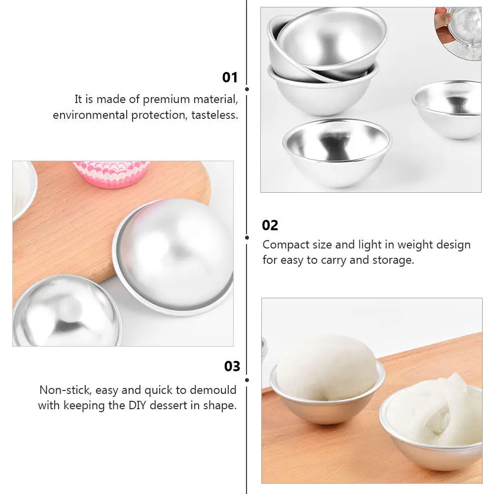 1Set Stainless Steel Snow Mei Niang Baking Mold Silver Non Stick Dessert Paper Trays Hemisphere Pudding Mold Easy Demould Baking view 5