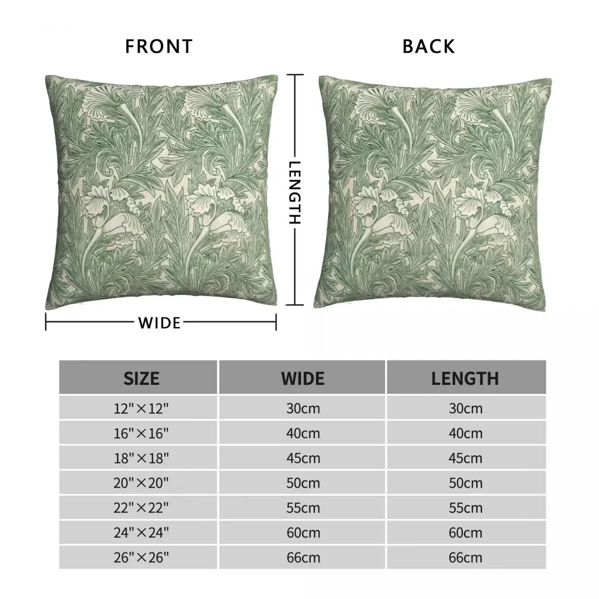 William Morris Tulip Pattern Sage Green Pillowcase Printed Fabric Cushion Cover Decorations Throw Pillow Case Cover Home Zipper