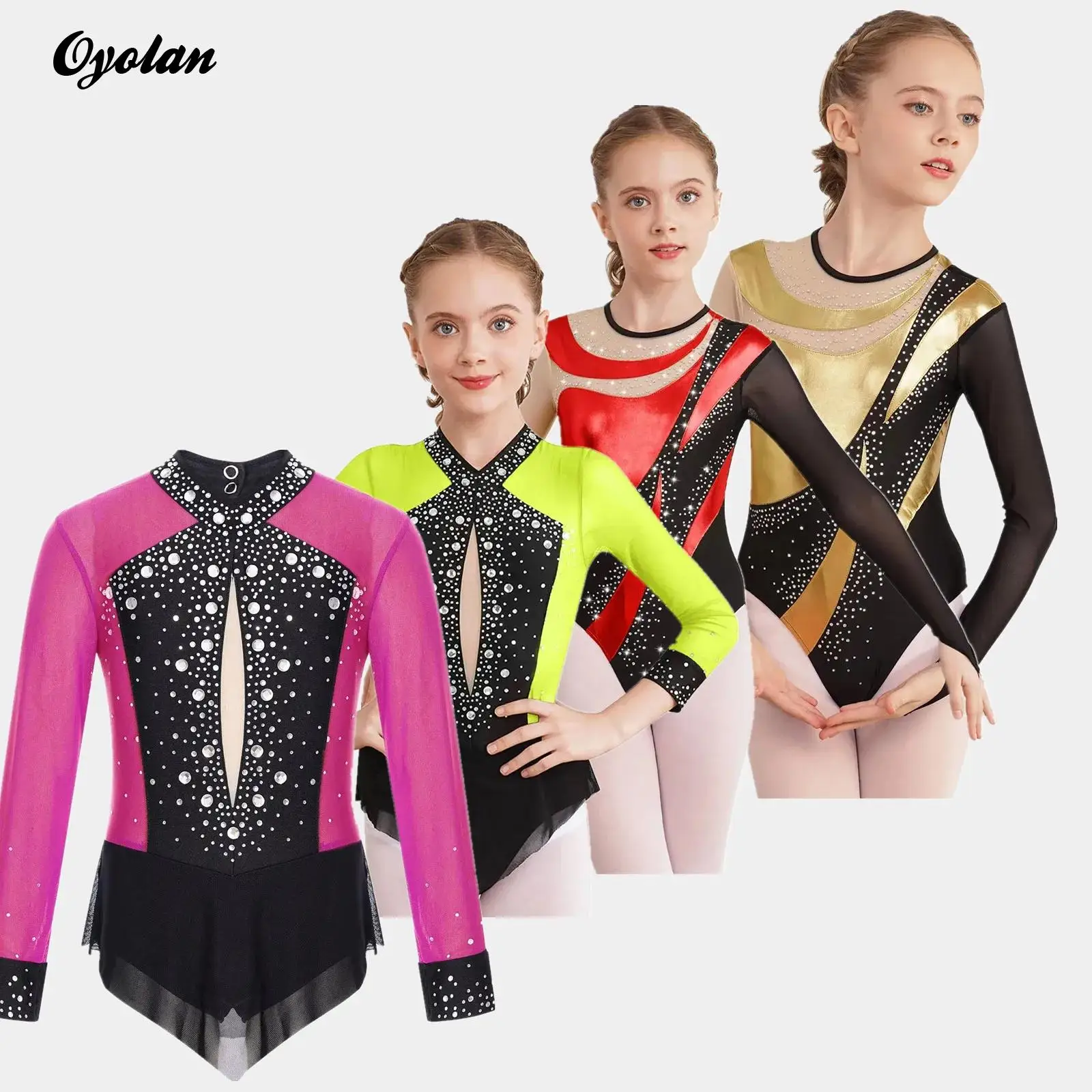

Kids Girls Glittery Rhinestones Gymnastics Figure Skating Ballet Jersey Dance Performance Costume Fringe Leotard Tassel Bodysuit