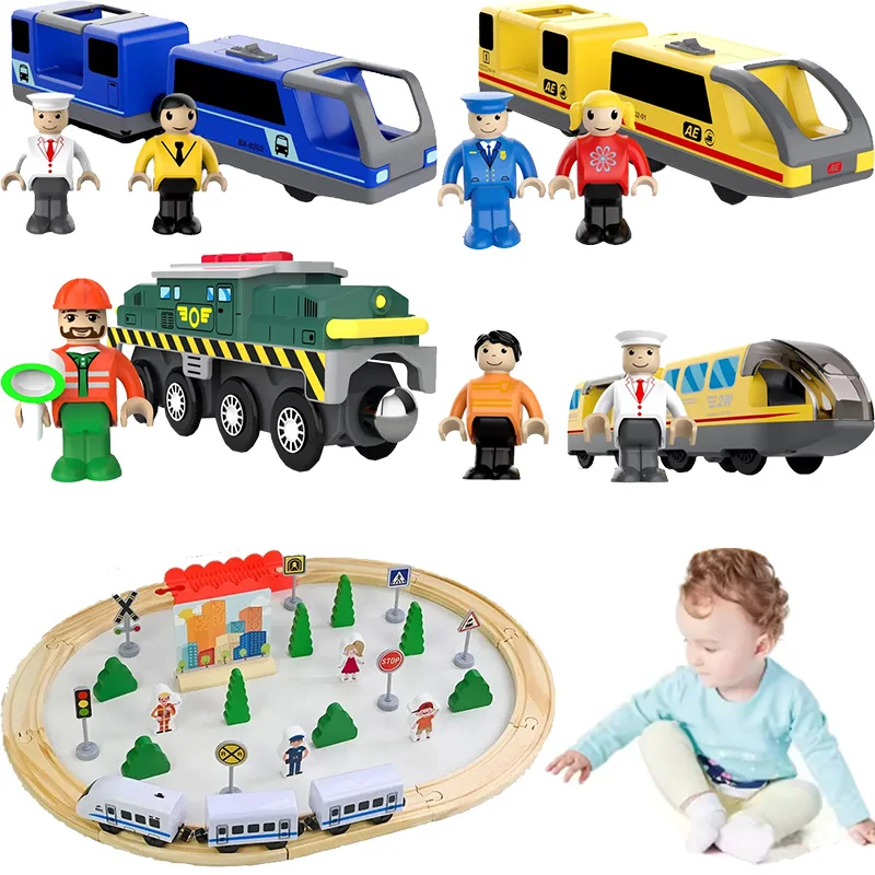 Nuevos juguetes de tren eléctrico, modelo de coches magnéticos aptos para todas las marcas, vía férrea de madera, vía de tren, regalos de cumpleaños y Navidad, juguetes