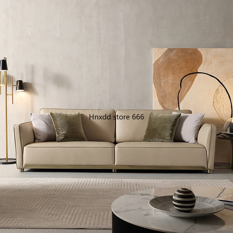 Light luxury leather sofa first layer cowhide Italian straight row three people