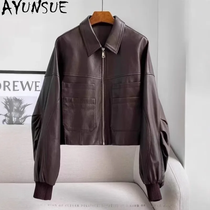 AYUNSUE Real Leather Jacket Woman Casual Short Tops for Woman High Quality Sheepskin Jackets Woman Clothes Spring Autumn Jaqueta