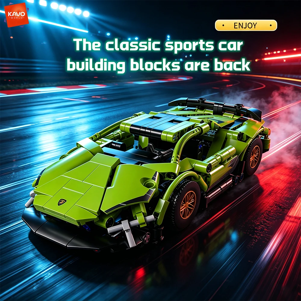 KAVOWORLD 321PCS Green Supercar Building Blocks Kit DIY Assemble Technical Race Car Bricks Toys Christmas Gifts for Collectors
