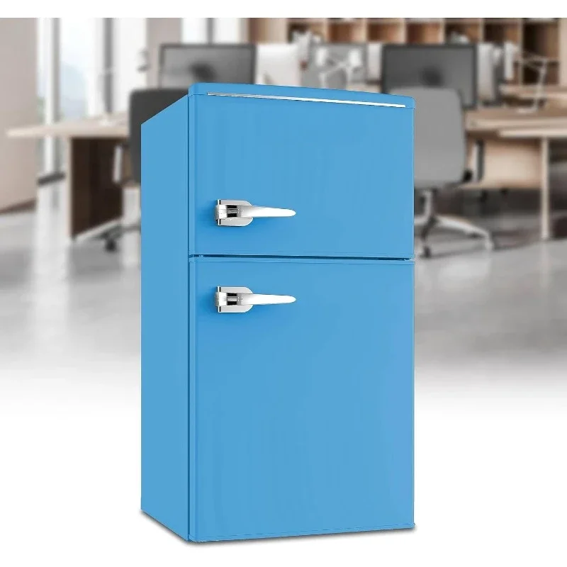 Retro Style Mini Fridge with Freezer for Home Office or Dorm Manual Defrost and Adjustable Temperature 3 Cubic Feet Blue