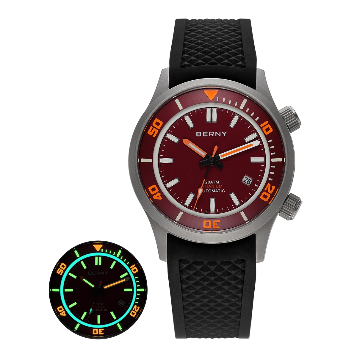 BERNY 20 ATM Titan-Automatik-Taucheruhr für Herren, Supper Luminous Sappire AR-beschichtet, Miyota 8215, mechanische Tauch-Herrenuhren 4