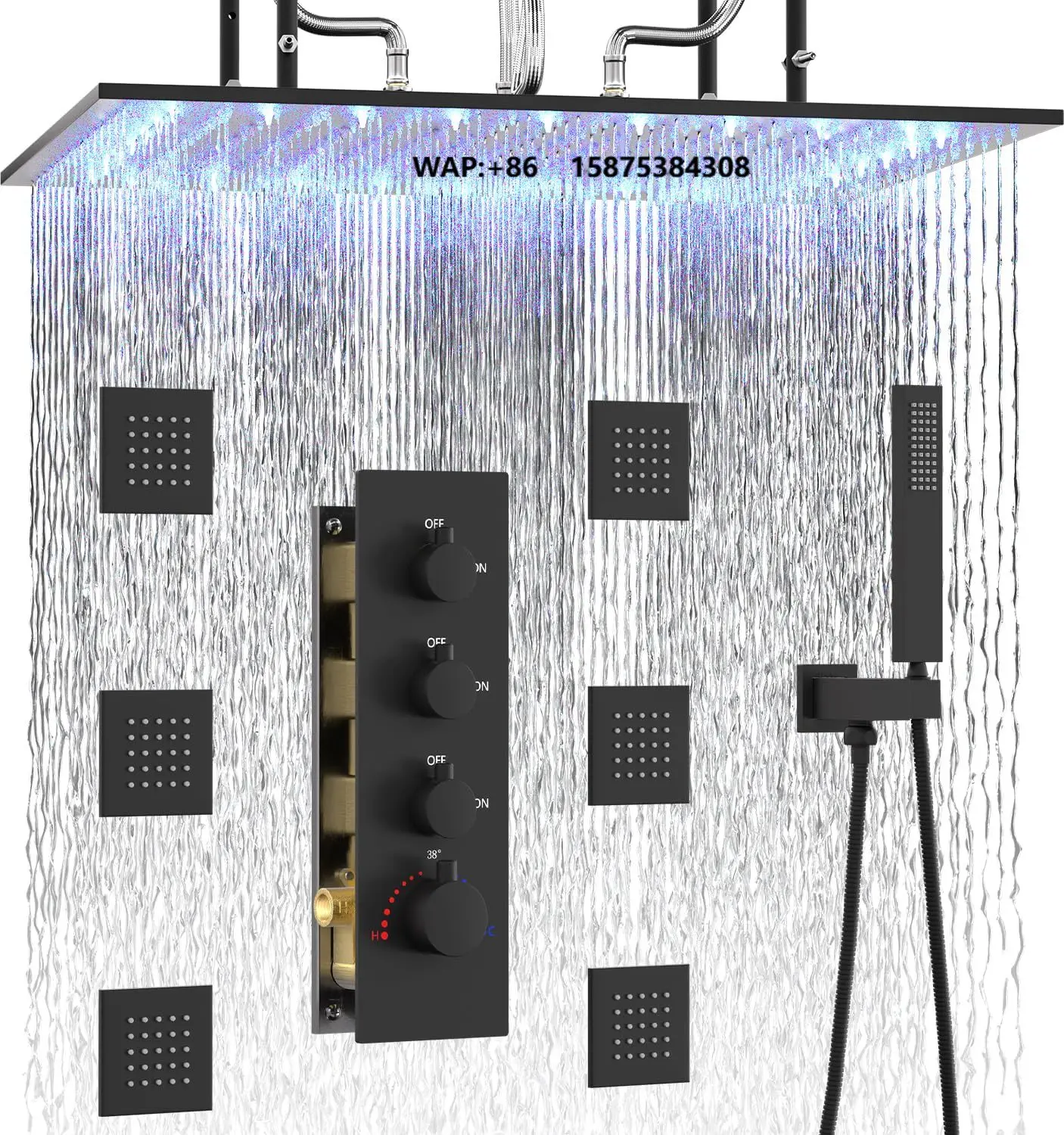Large 20 X 40 Inch Luxury Polished Brass Bathroom Shower System Rain Thermostatic Faucets Massage Wall Mount Concealed Shower