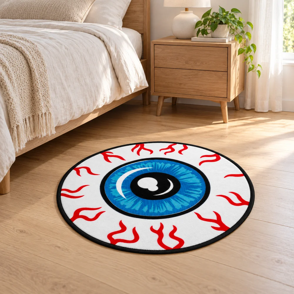 Blue Eyeball Red Veins Round Shaped Area Rug Soft Flannel Decorative Floor Mat for Bedroom Living Room Entryway Home Floor Decor