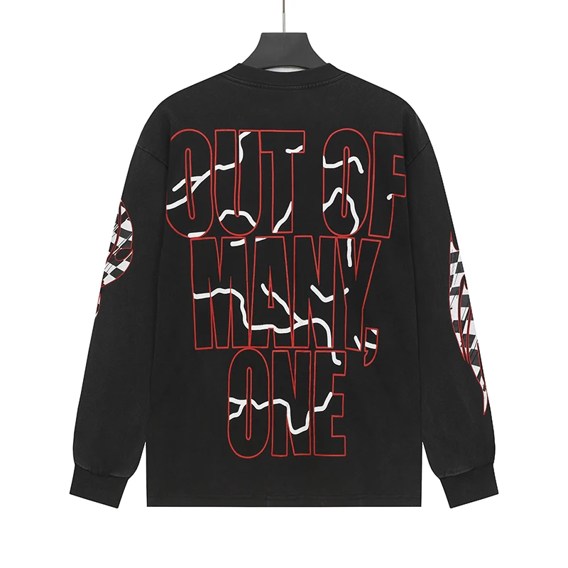 Vintage gewassen Godspeed T-shirts met lange mouwen Rock Roll Tee Skull Racing Driver Print losse streetwear tops heren dames