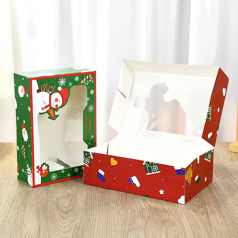 4Pcs Large Merry Christmas Gift Boxes With Window Candy Cookie Snack Packing Box Xmas Navidad Kids Gifts Favors 2025 New Year