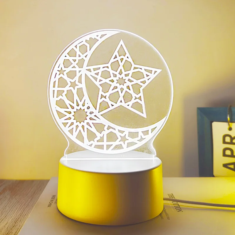 E5 Muslim 3D Led Night Light Festival Eid Mubarak Decorative Lamp Ramadan Ornament Bedroom Decoration USB Power Holiday Lighting