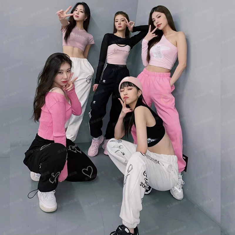 Korean ITZY Kpop Outfit Idol Women Jazz Dance Stage Wear Crop Top Festival Clothing Rave Concert Outfits Hip Hop Clothes