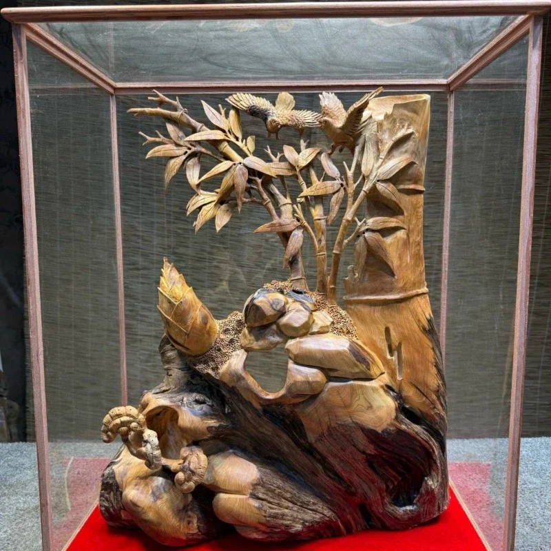 Cypress root carving ornament bamboo security handicrafts living room carving fortune tree wood carving