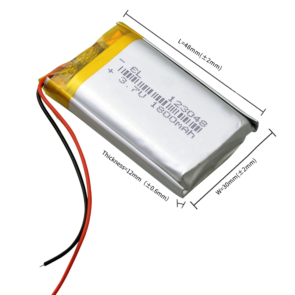 JST2.0 2P 123048 3.7V 1800mAh Lithium Polymer LiPo Rechargeable Battery For Mp3 PAD DVD E-book bluetooth speaker LED light