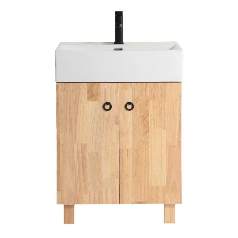 

Solid wood bathroom cabinet combination, ceramic integrated basin, cream wind oak floor, washing cabinet