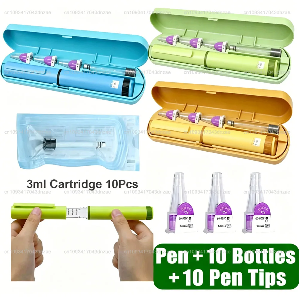 

Reusable 3ml Weight Loss Injection Pen Set 60U Plastic Peptide Pen With Portable Case 4/6/8MM Pen Tip Sterile 3ml Cartridge