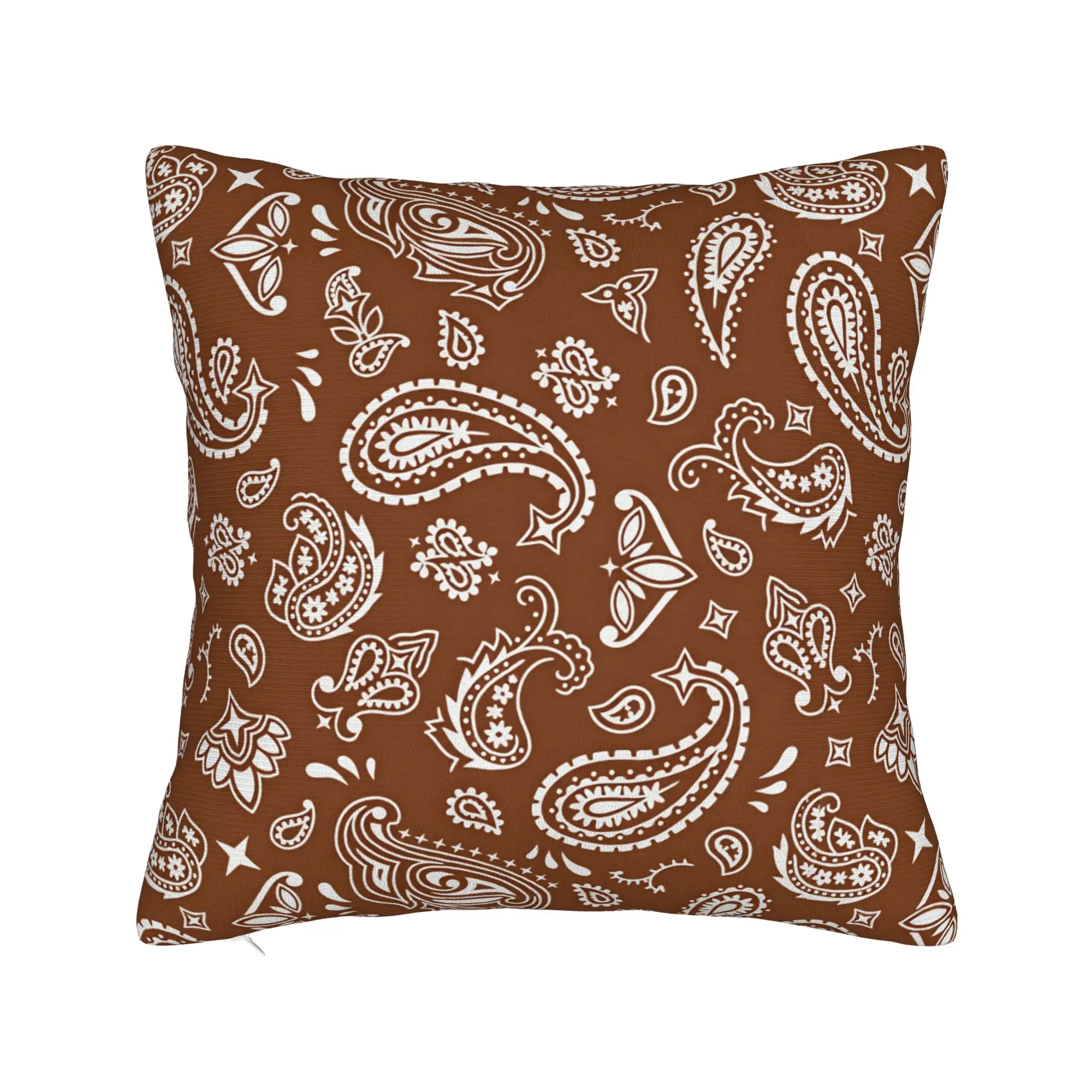Brown White Paisley Western Seamless Pattern Pillow Case  Cute Funny Pillow Cover Design Pillowcases For Couch Sofa Bedroom
