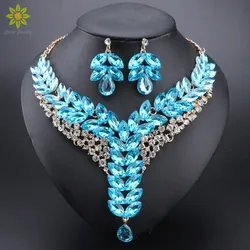 Fashion Austrian Crystal Necklace Earrings Bridal Jewelry Sets for Brides Wedding Party Costume Accessories Gifts