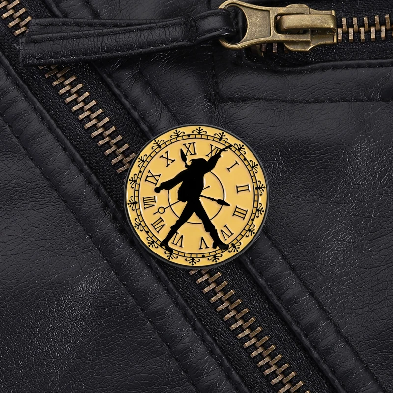 Chrono Trigger Clock Pin Retro JRPG Style Crono Sword Silhouette With Roman Numeral Dial For Gaming Fans Backpack Gift