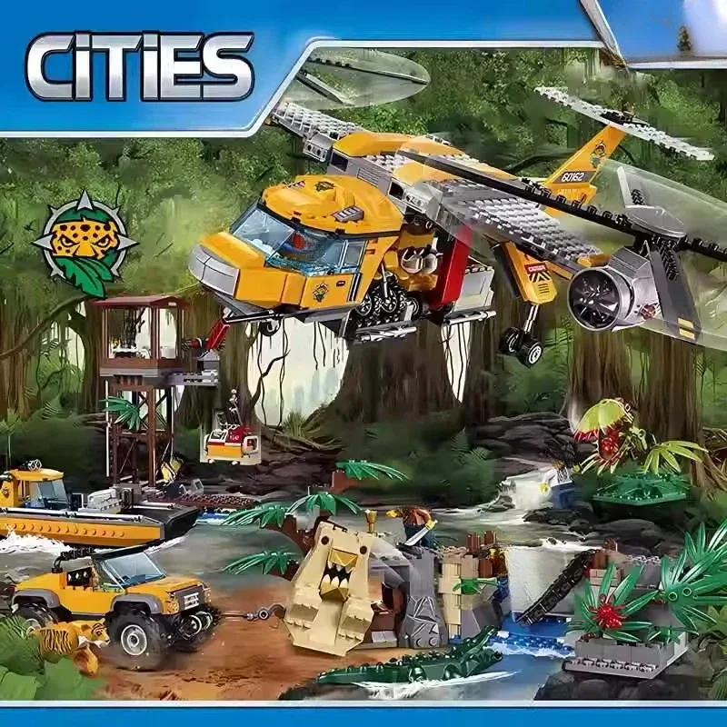 

the city series jungle airdrop helicopter building blocks boy assembling toy children's gifts