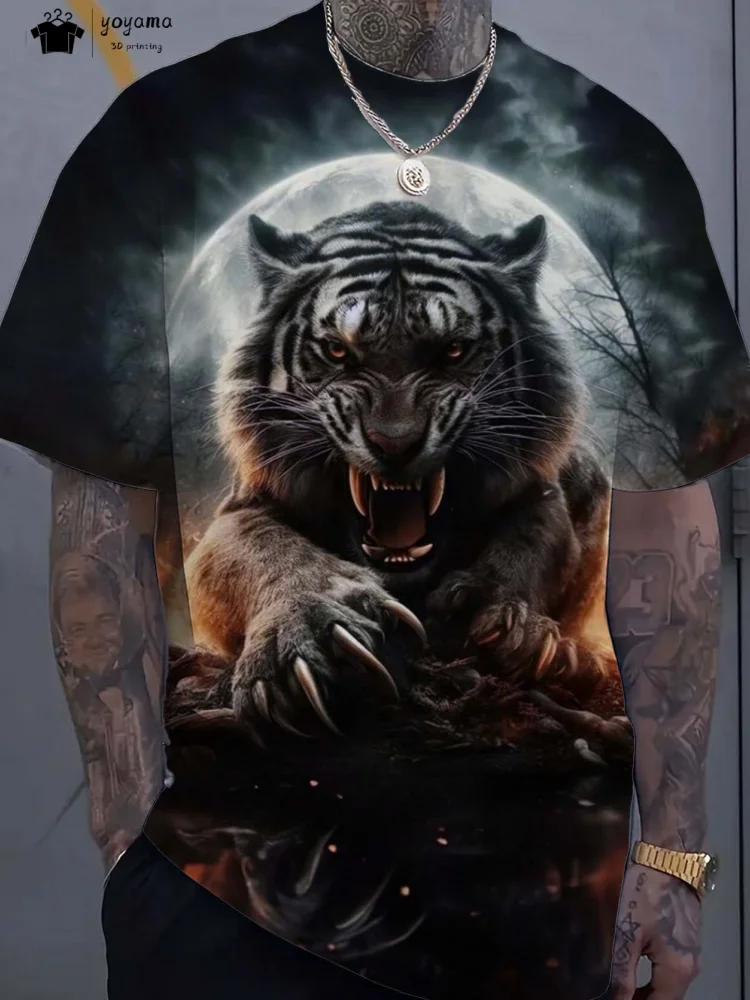 

Модная новая графическая футболка с 3D львом, летняя уличная мужская футболка с короткими рукавами, модные мужские топы с круглым вырезом, мужская футболка большого размера