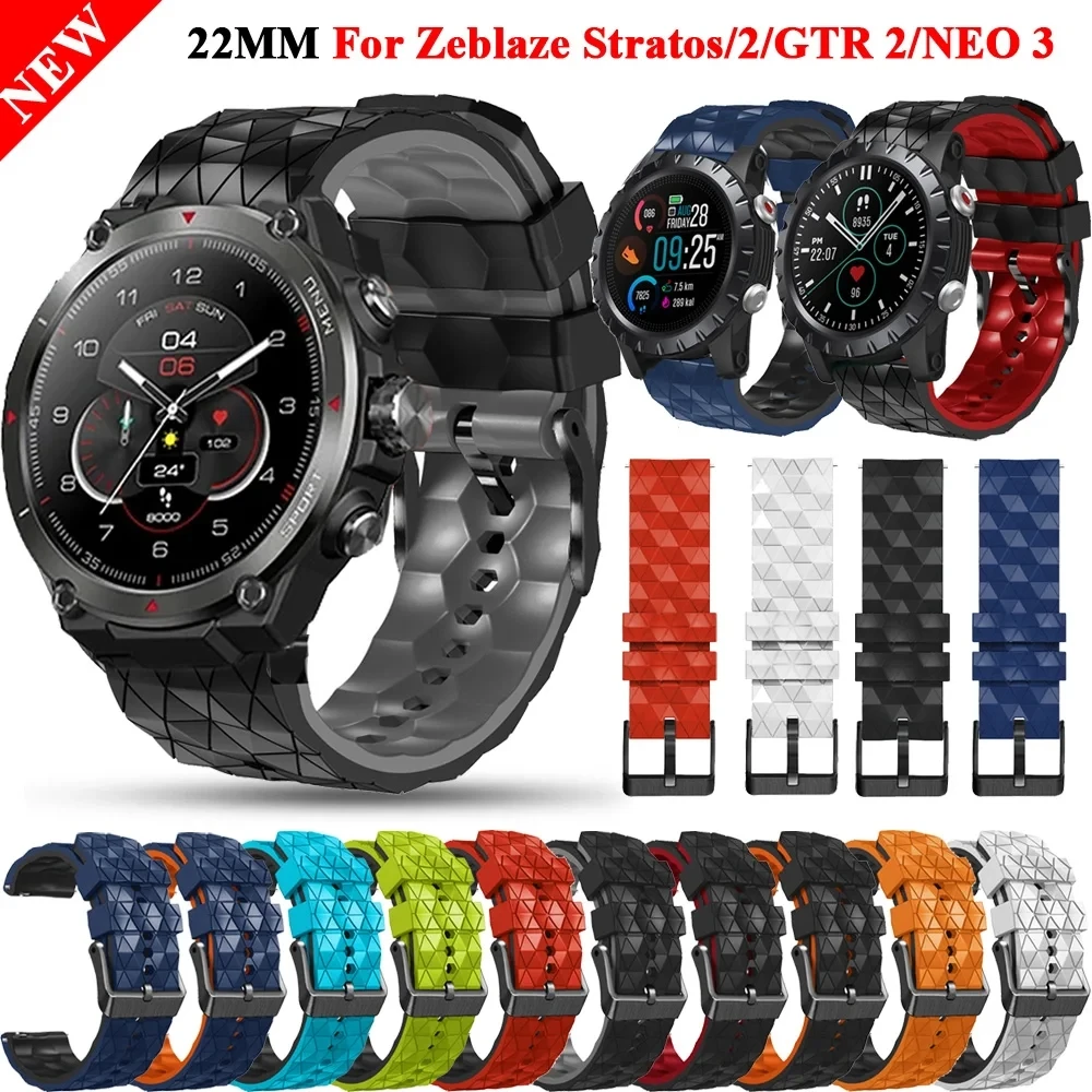 Correa de silicona de 22mm para Zeblaze Vibe 7 Pro, pulsera de repuesto para Zeblaze Stratos 2 Stratos2