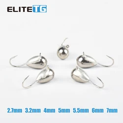 Elite TG 5PCS Ice Jig Hayabusa Hook Primary Color Tungsten Tear Drop Fishing Hook 2.7mm/3.2mm/4mm/5mm/5.5mm/6mm/7mm Pike Lures