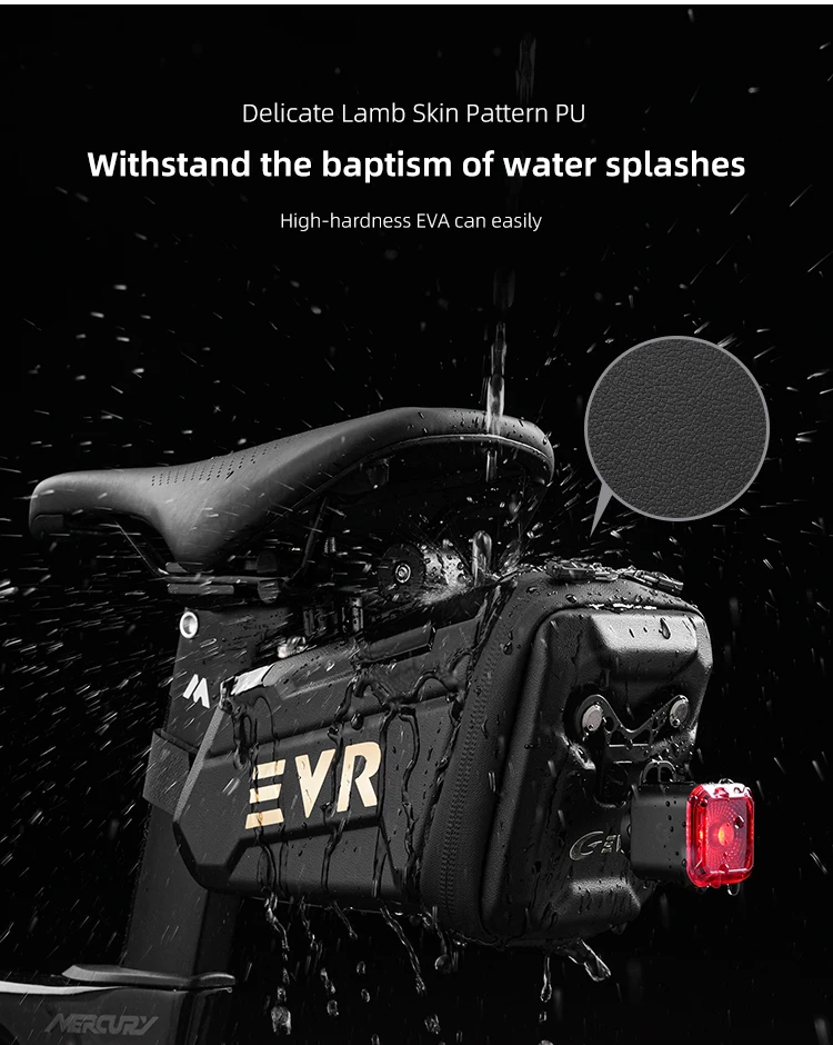 EVR Fahrrad-Hecktasche 1,25L Wasserdichte Satteltasche mit Rücklicht Hartschalen-Mountainbike-Rennrad-Aufbewahrungstasche – Detail 4