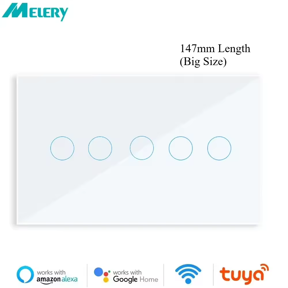 Melery WIFI Tuya Smart Wall Light Switch Touch Glass Panel Wireless 4/5/6 Interrupter Gang Remote Control by Alexa Google Home