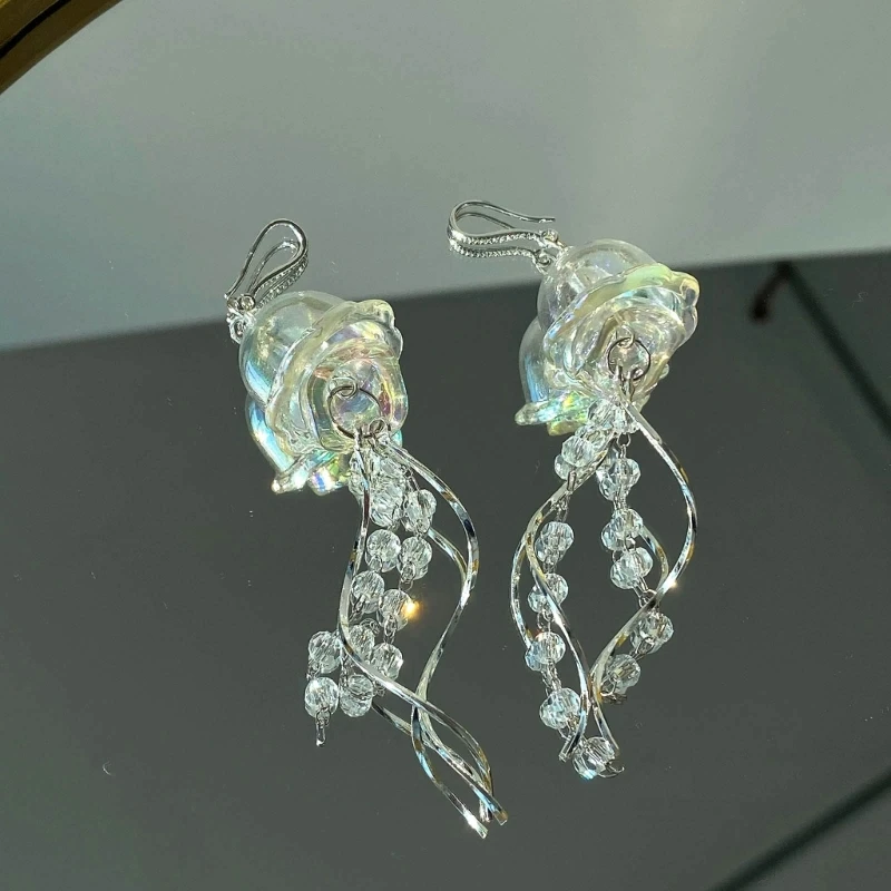 Temperament Baumeln Ohrringe Elegante Quallen Quasten Drop Anhänger Ohrringe Statement Schmuck Creolen 55KA