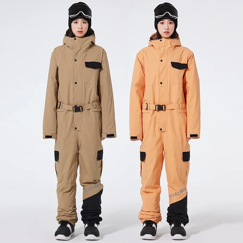 

New 2025 Mountain Hooded Snowboard Overalls Winter Women Man One Piece Snow Suit Outdoor Sport Female Skiing Jumpsuit Clothes