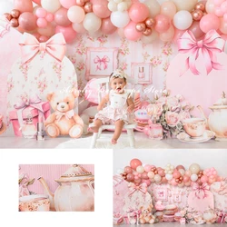 Pink Balloon Party Backgrounds Birthday Cake Smash Adult Family Photography Props Child Baby Decors Photo Studio Backdrops