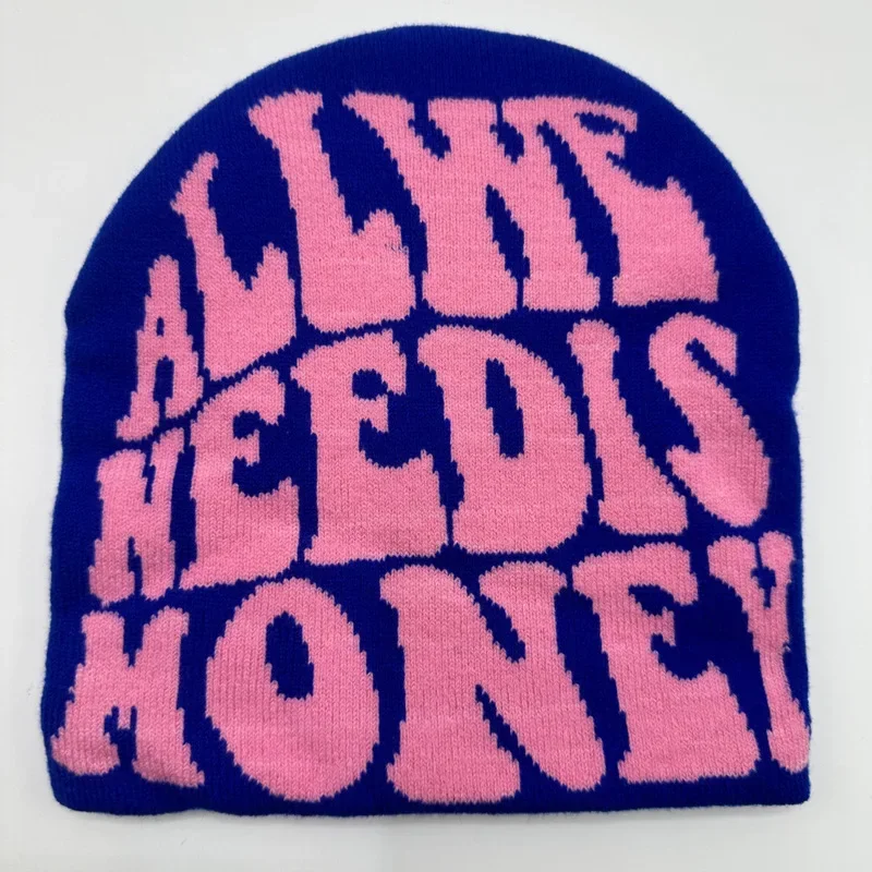 ALL WE NEED IS MONEY Beanie Letter Jacquard Hip Hop Knit Hat Cosplay Skull Cap Beanies Cap Unisex Costume Prop Accessories