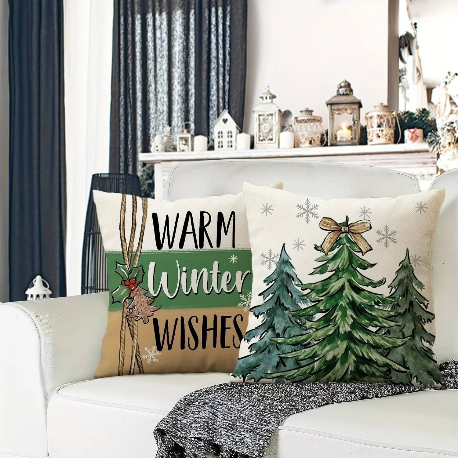 4PC Cozy Winter Vibes Christmas Throw Pillow Covers Seasonal Holiday Decor for Sofa Bedding Xmas Gift