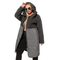 Astessere 2022 cappotto autunno inverno donna top in pelliccia sintetica piumino cuciture moda cappuccio plus size parka cappotto donna AM-7542