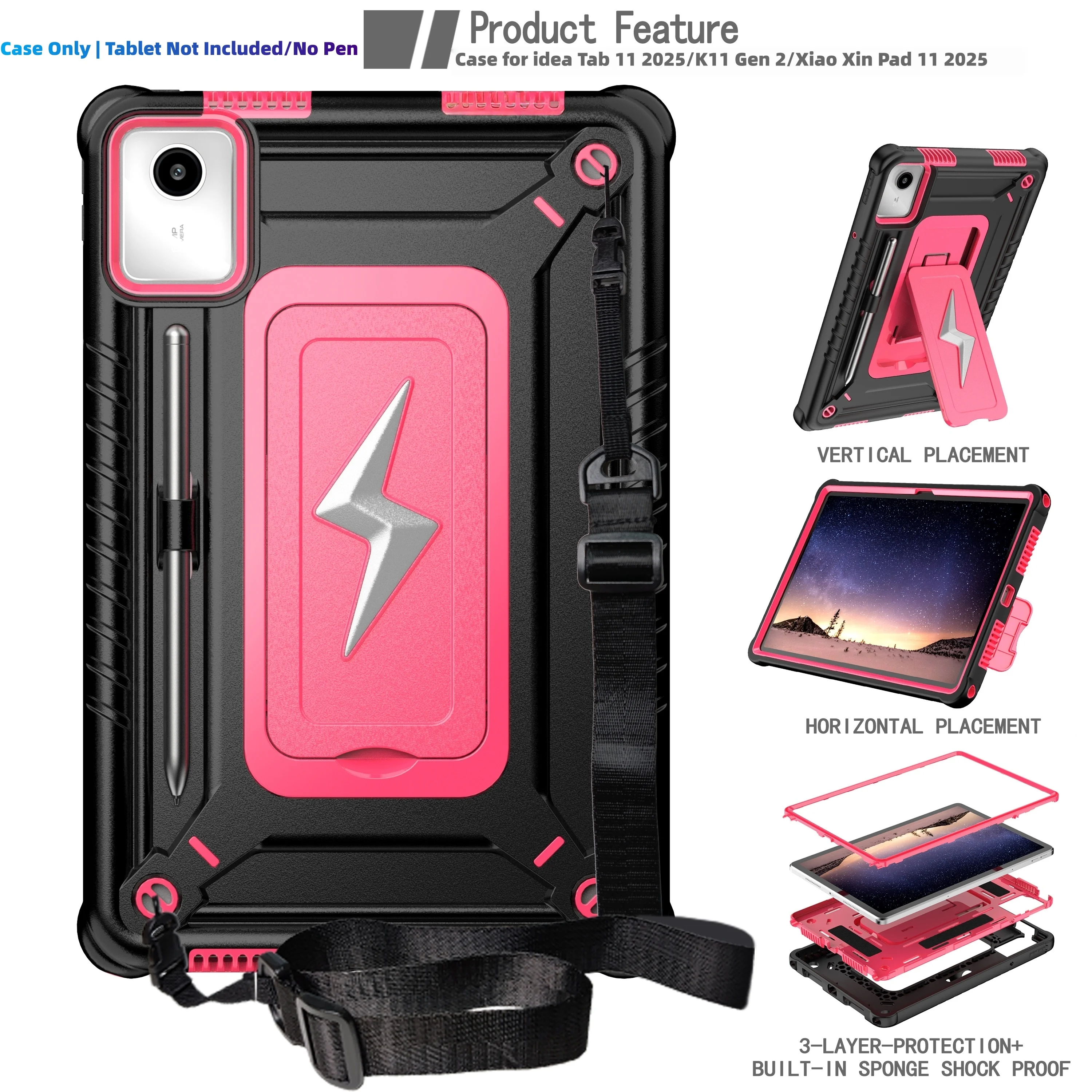 

Case for idea Tab 11inch 2025release/K11 Gen 2/Tablet(TB-336ZU/336FU)Heavy Duty Shockproof Cover Stable Kickstand/Shoulder Strap