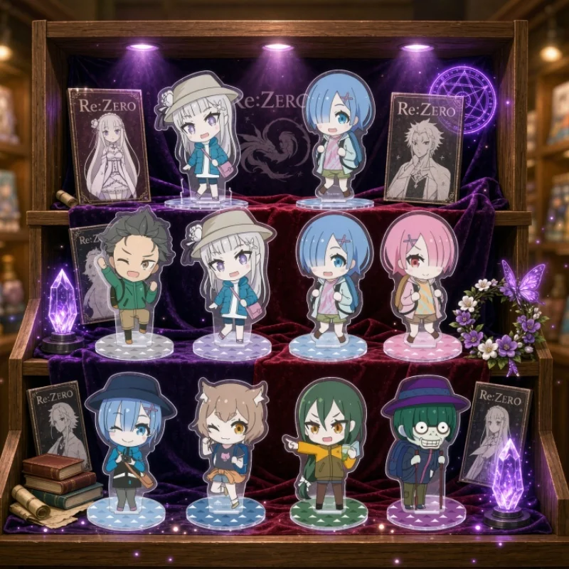 Anime Re Zero Acrylic Stand Keychain Cute Version Natsuki Subaru Ram Rem Felix Argyle Emilia Desktop Ornament Keychain 10CM